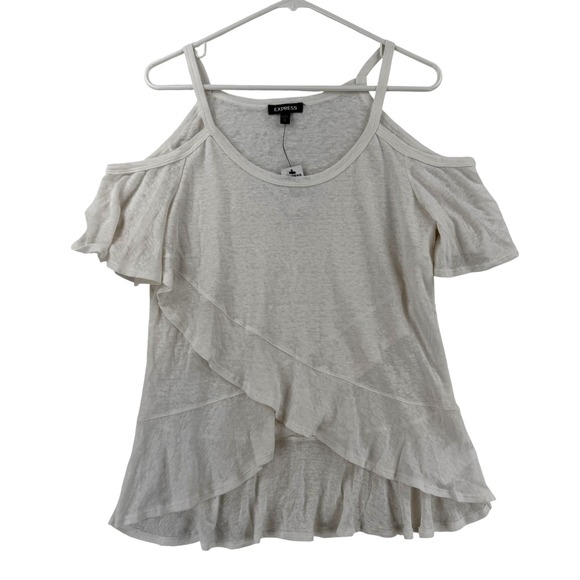 Express Tops - Express Shirt Womens XS White Cold Shoulder Ruffle Scoop Neck Jersey Top NWT
